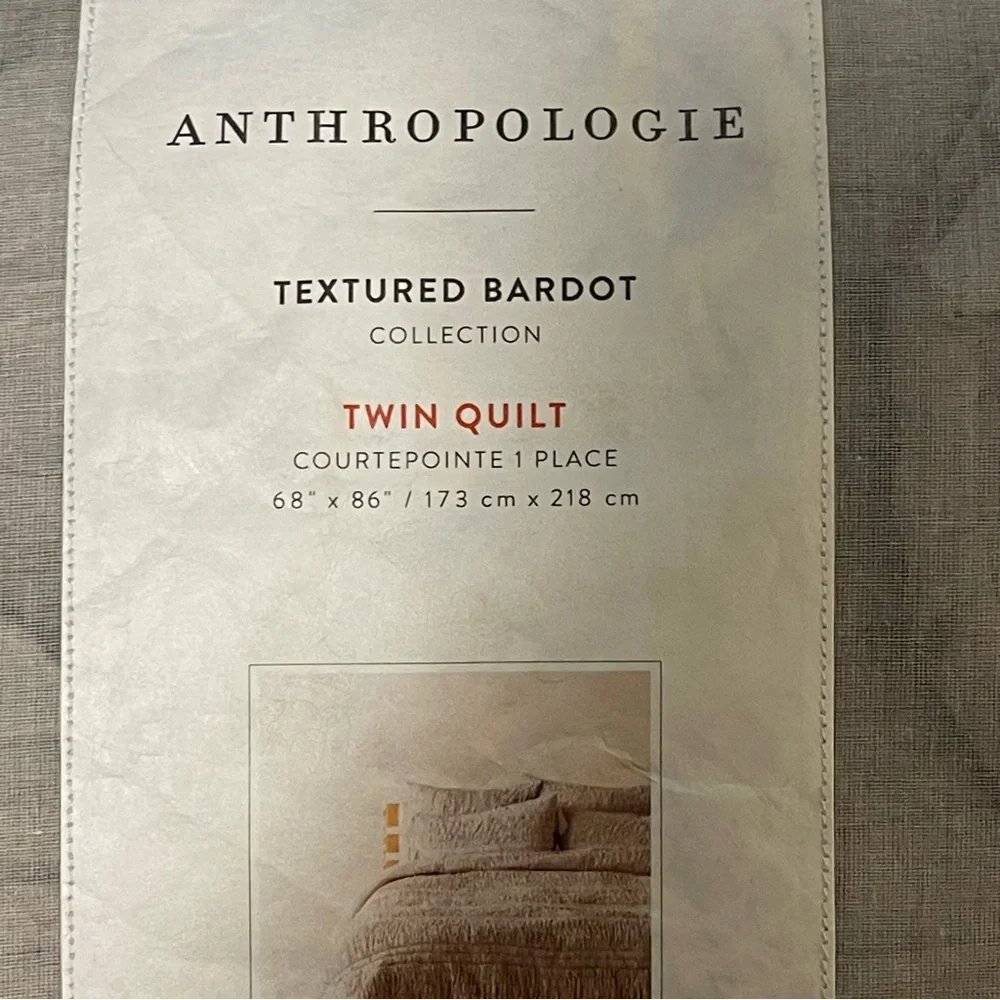 NEW! Anthropologie Textured Bardot Grey Twin Quilt w/ 2 Euro & 2 Standard Shams